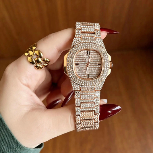 Full Iced Watch - Rose Gold