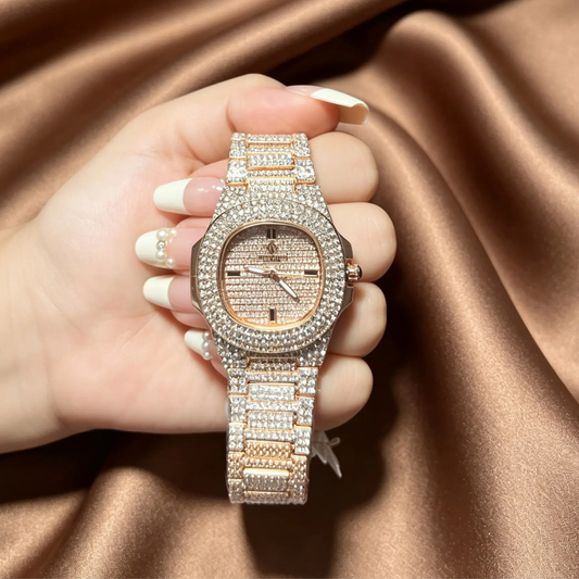 Full Iced Watch - Rose Gold